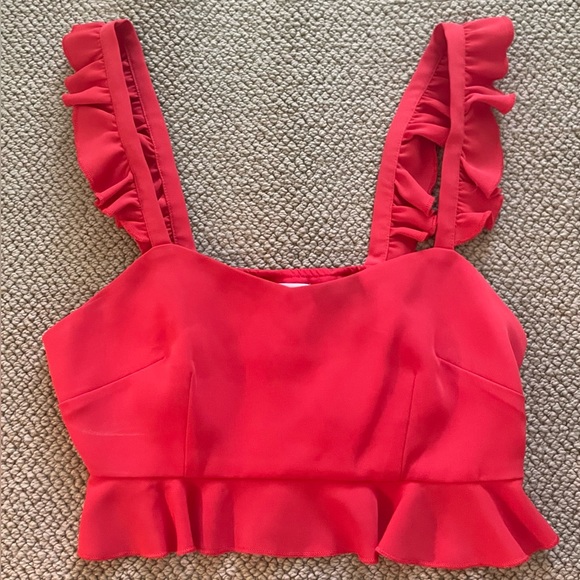 Flutter Sleeve Cropped Red Top REVOLVE - Picture 1 of 2